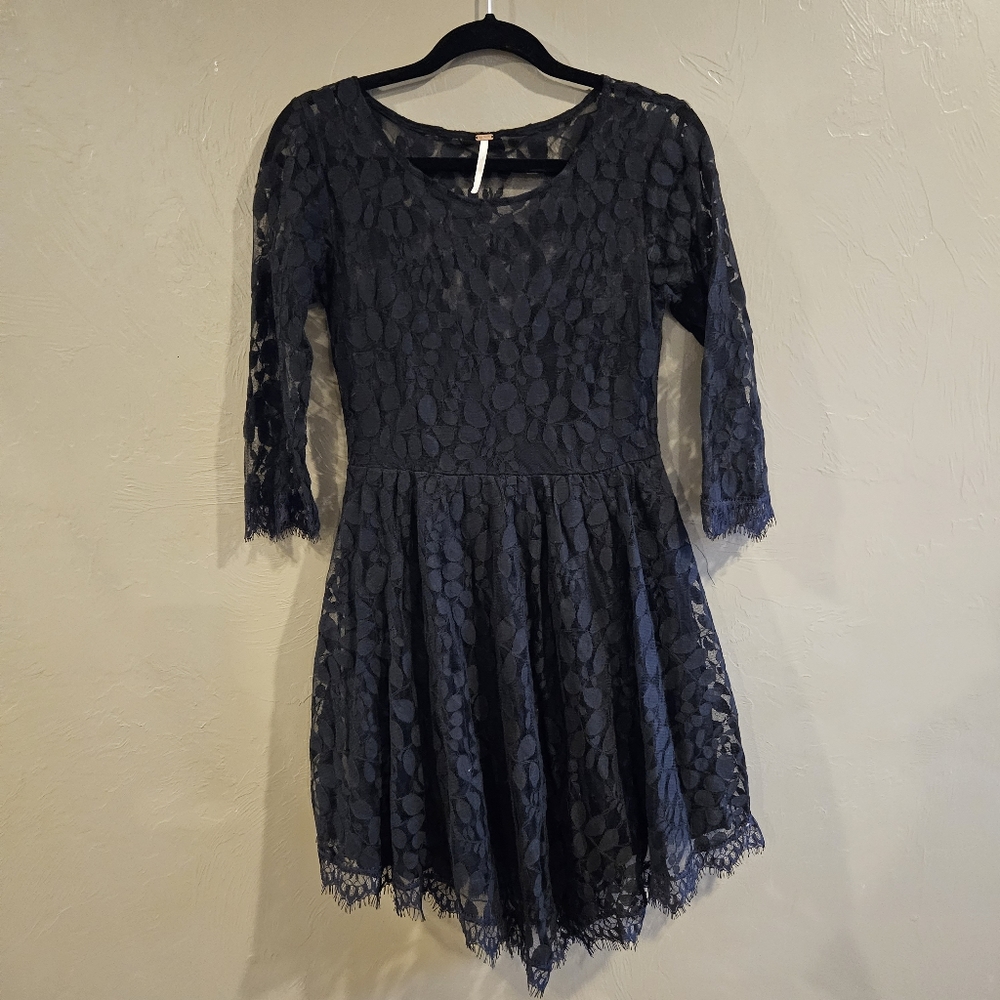 FREE PEOPLE Dress Black Lace Women's Size 4 Whimsigoth Fairy Goth Fairycore Y2k - Picture 5 of 15